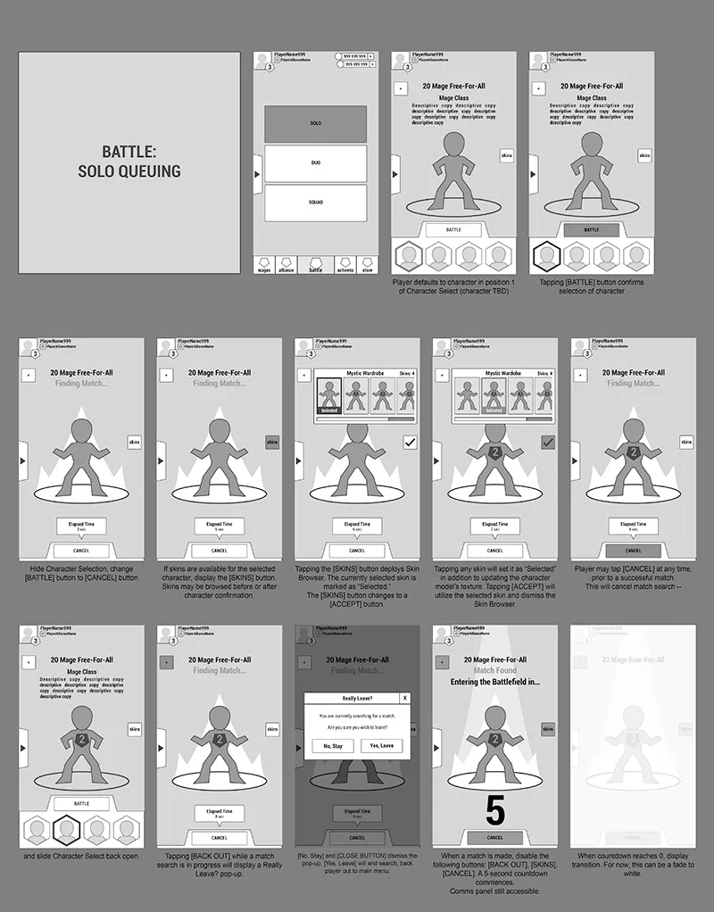 Solo match-making wireframes