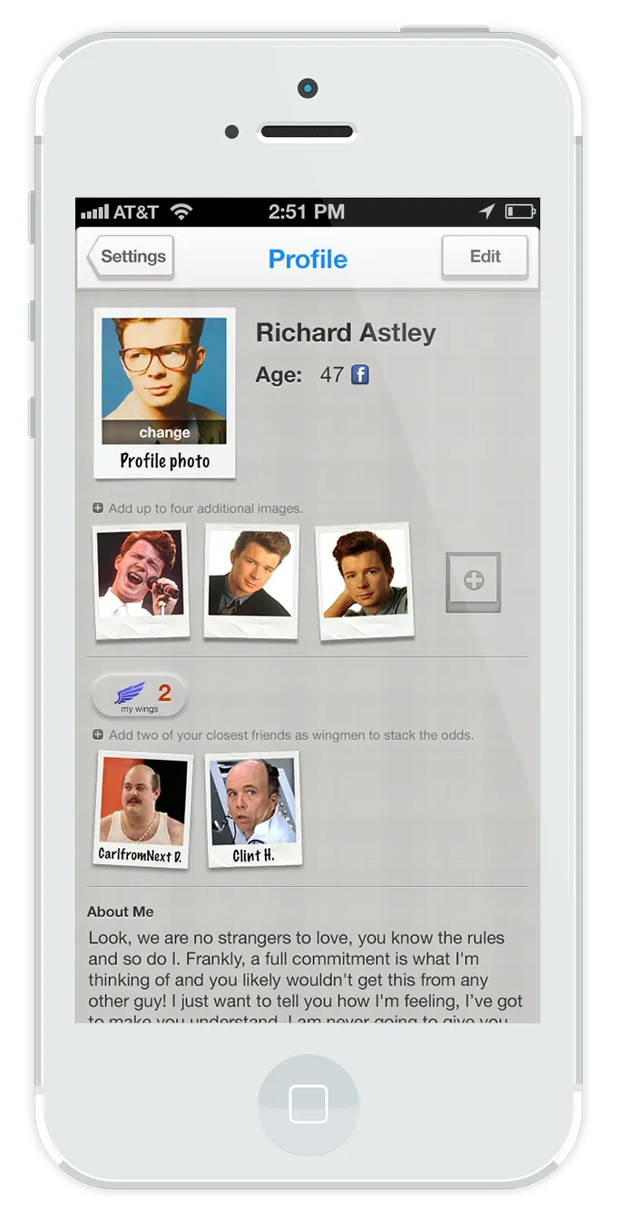 User profile with their wings